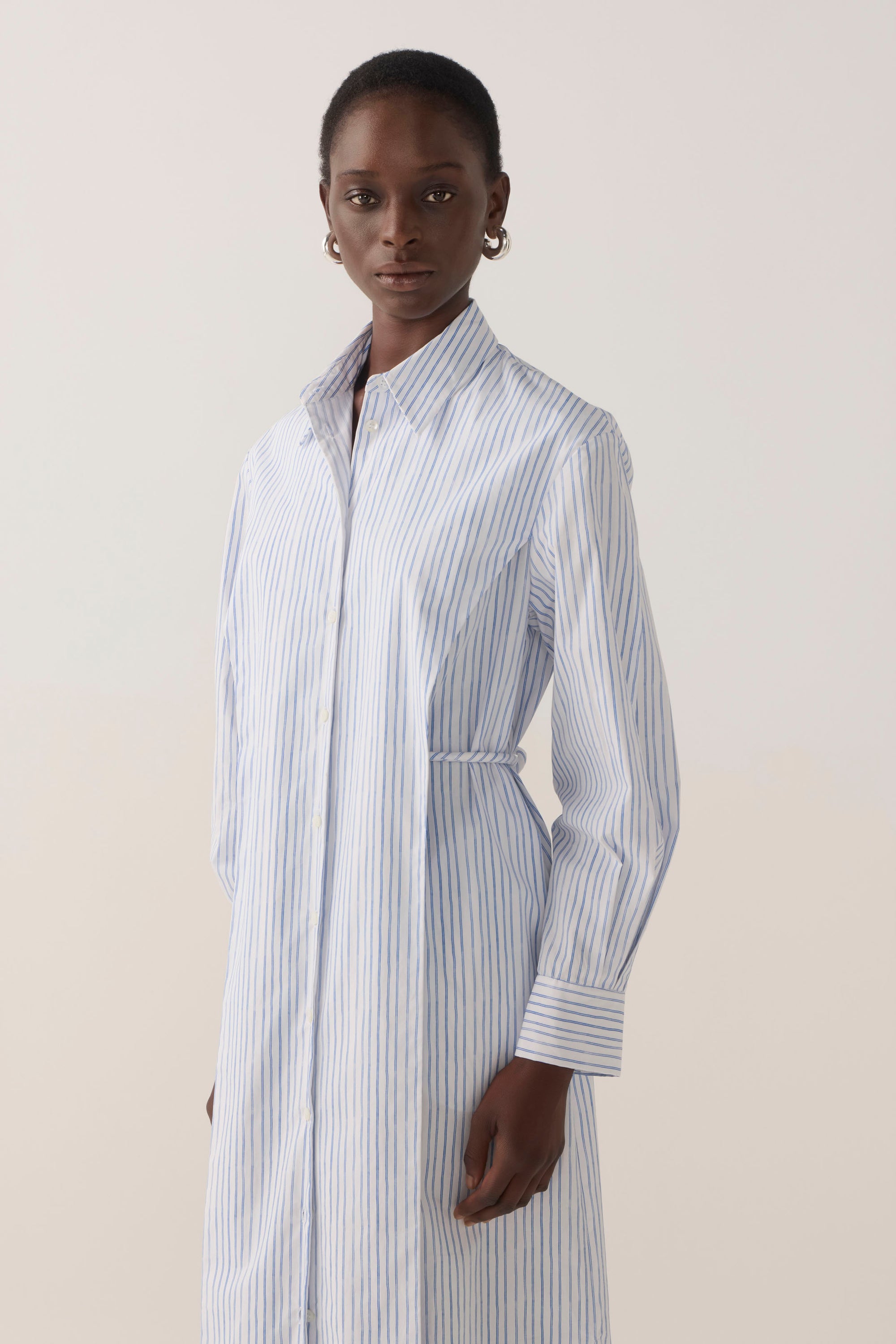 Rumi Dress | Blue Double Stripe Poplin