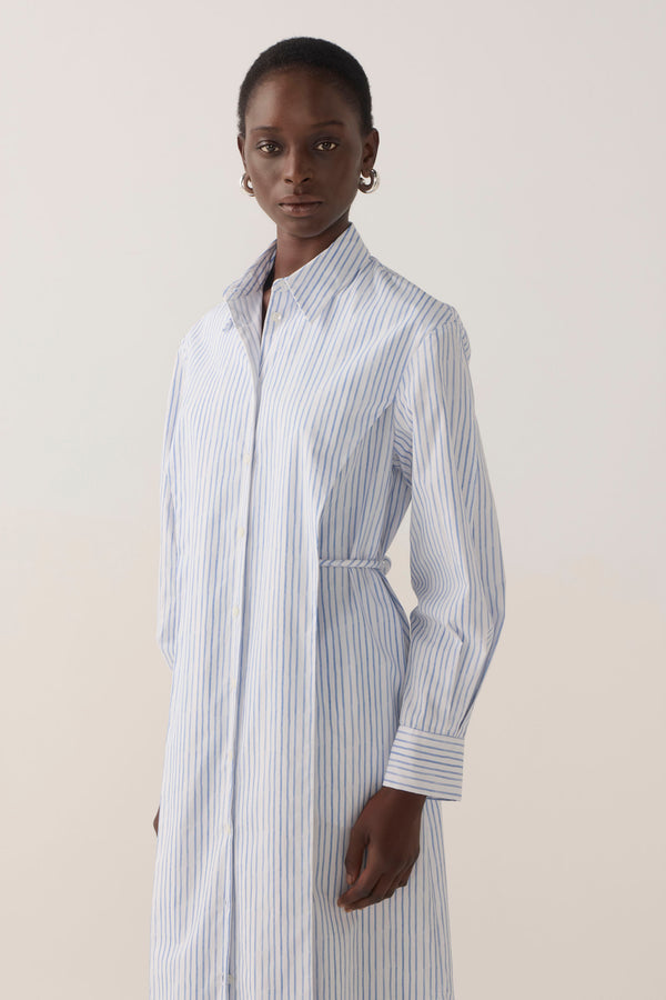Rumi Dress | Blue Double Stripe Poplin
