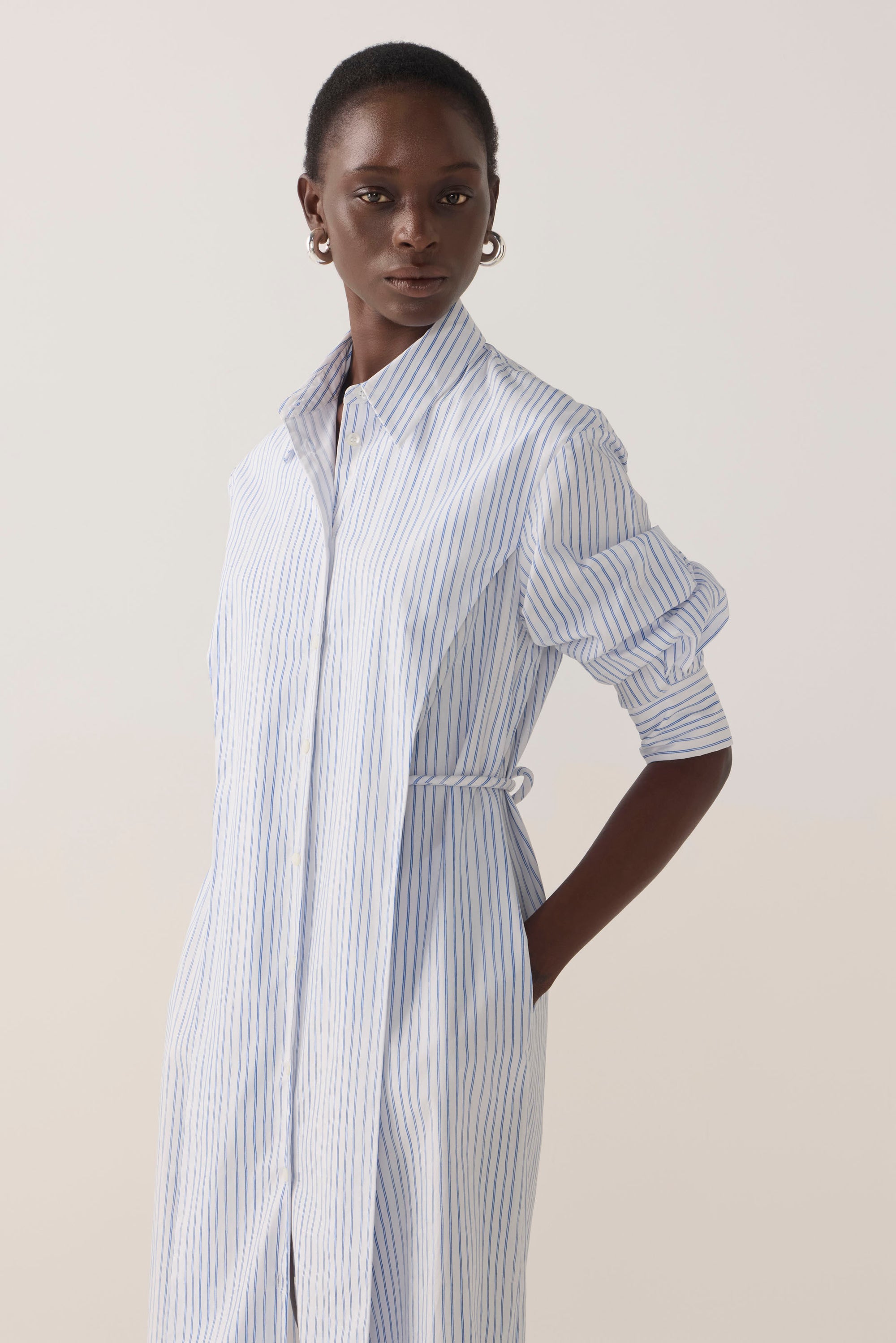 Rumi Dress | Blue Double Stripe Poplin