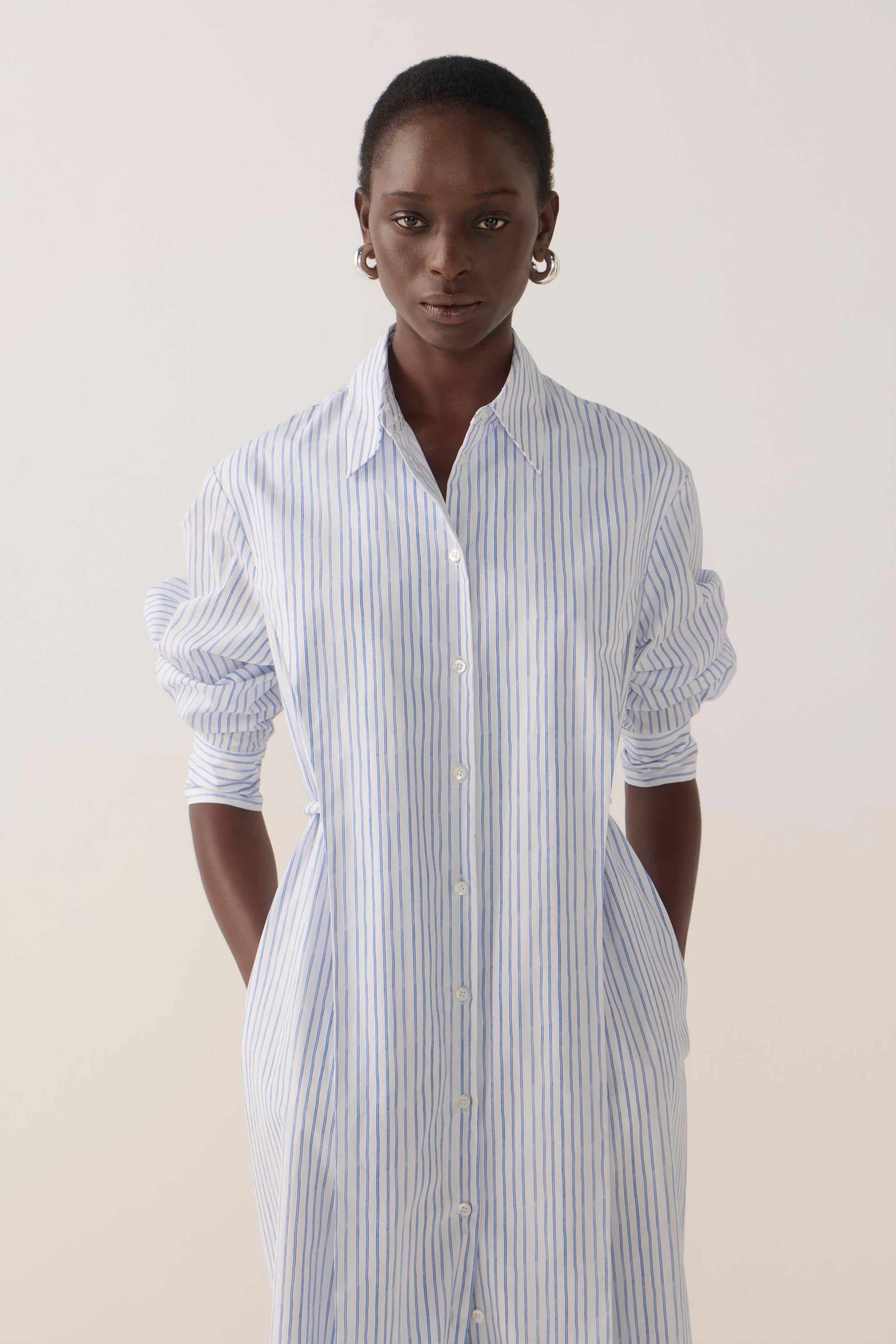 Rumi Dress | Blue Double Stripe Poplin