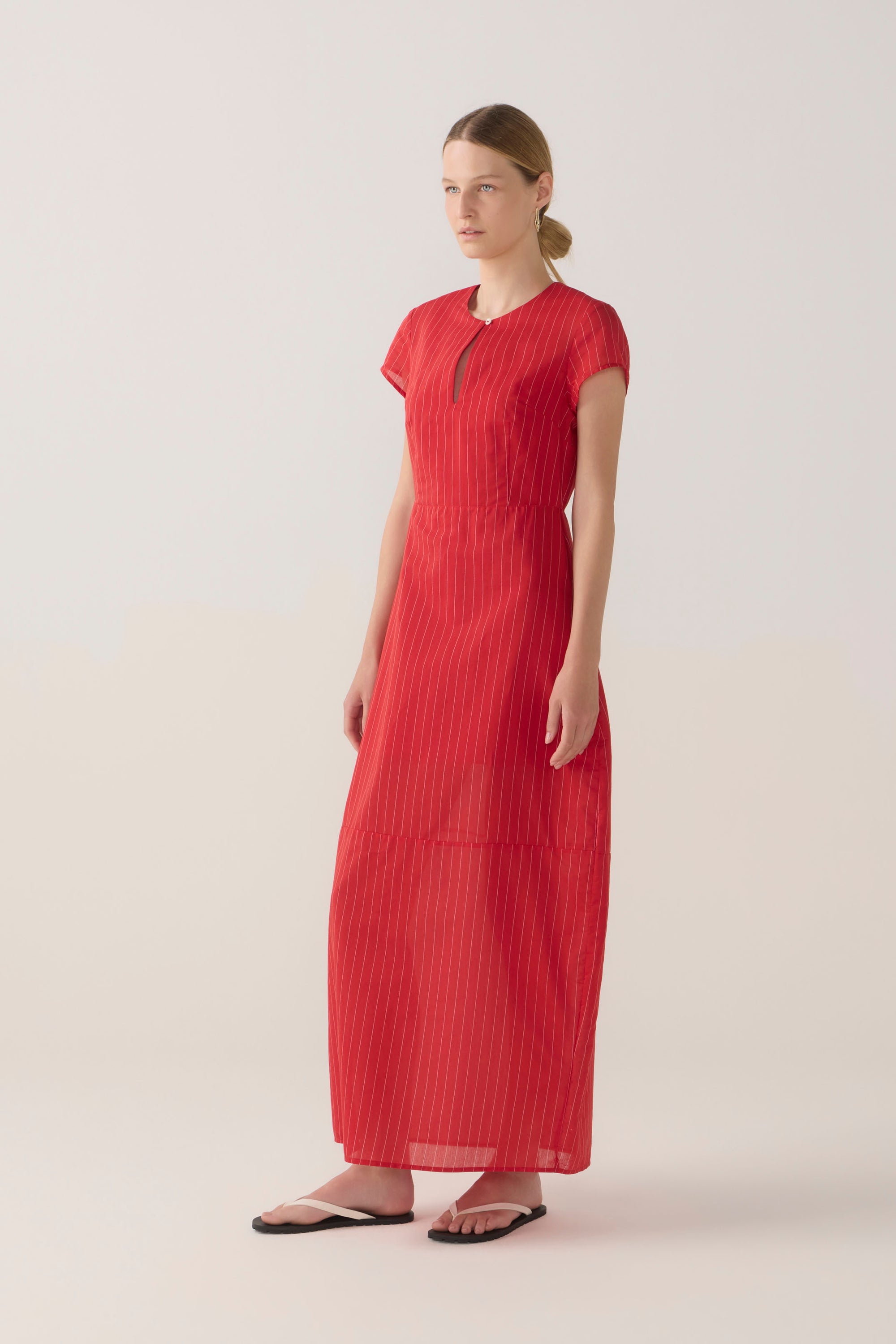 Sapphire Dress | Crimson Pinstripe Cotton Silk