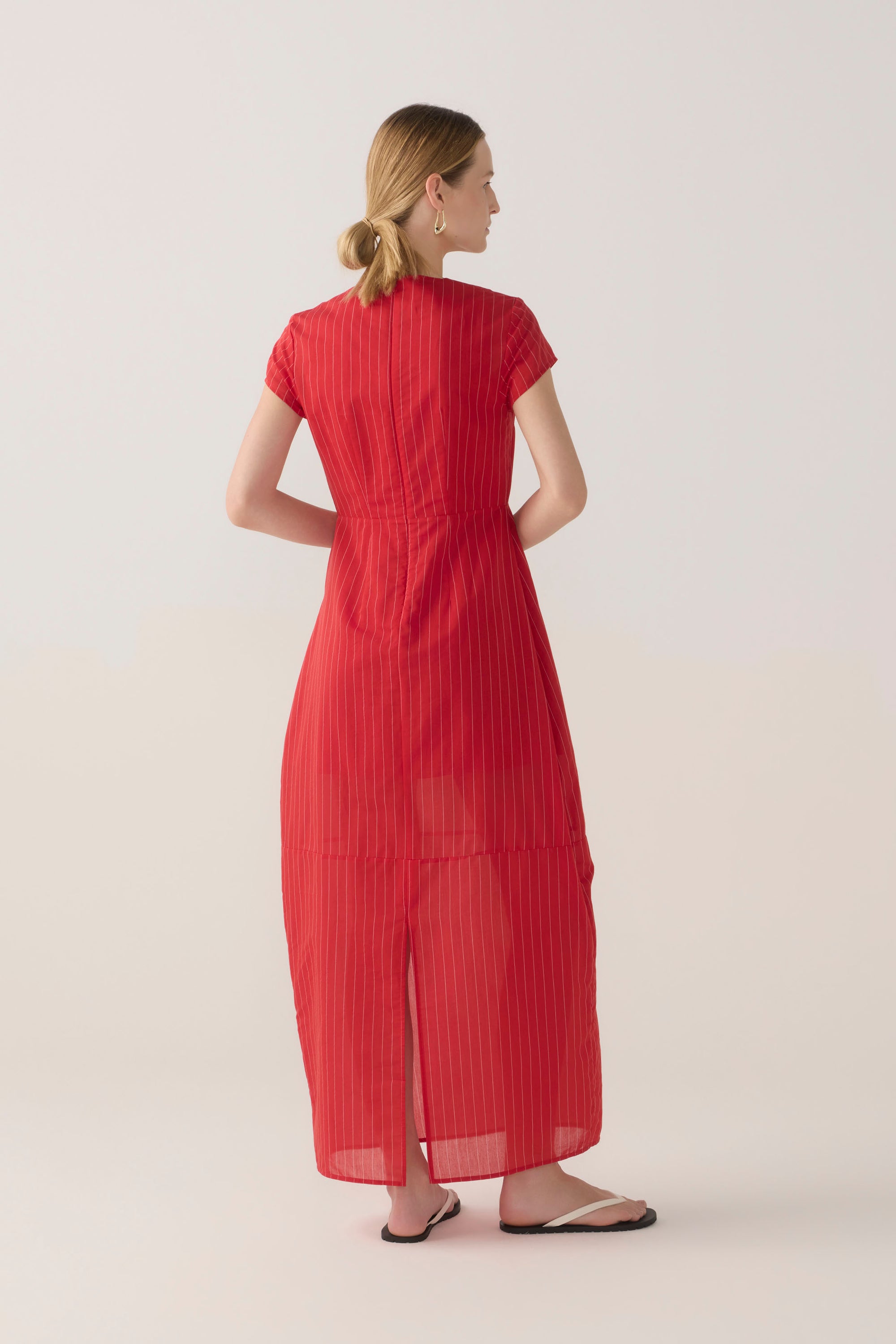 Sapphire Dress | Crimson Pinstripe Cotton Silk