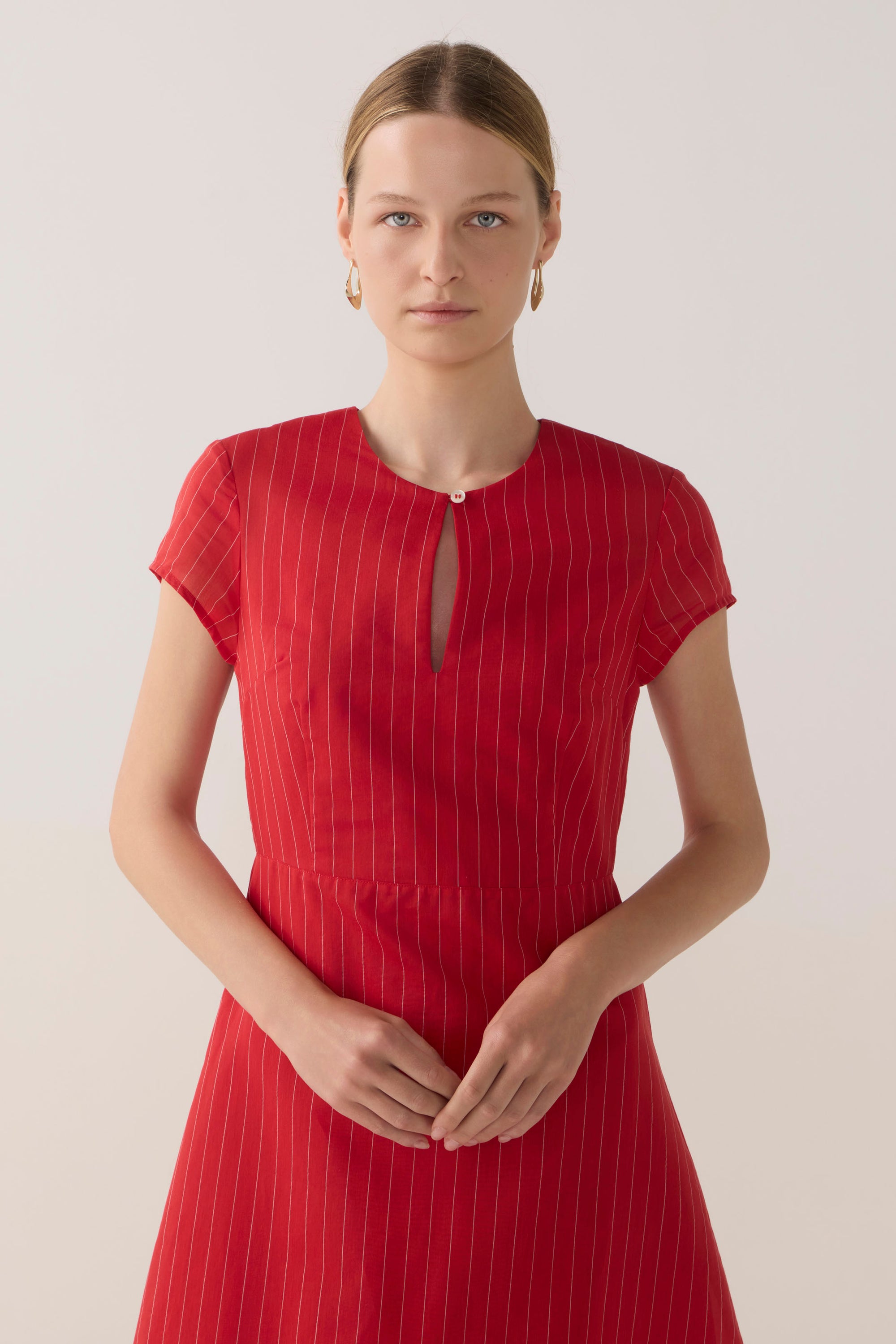 Sapphire Dress | Crimson Pinstripe Cotton Silk
