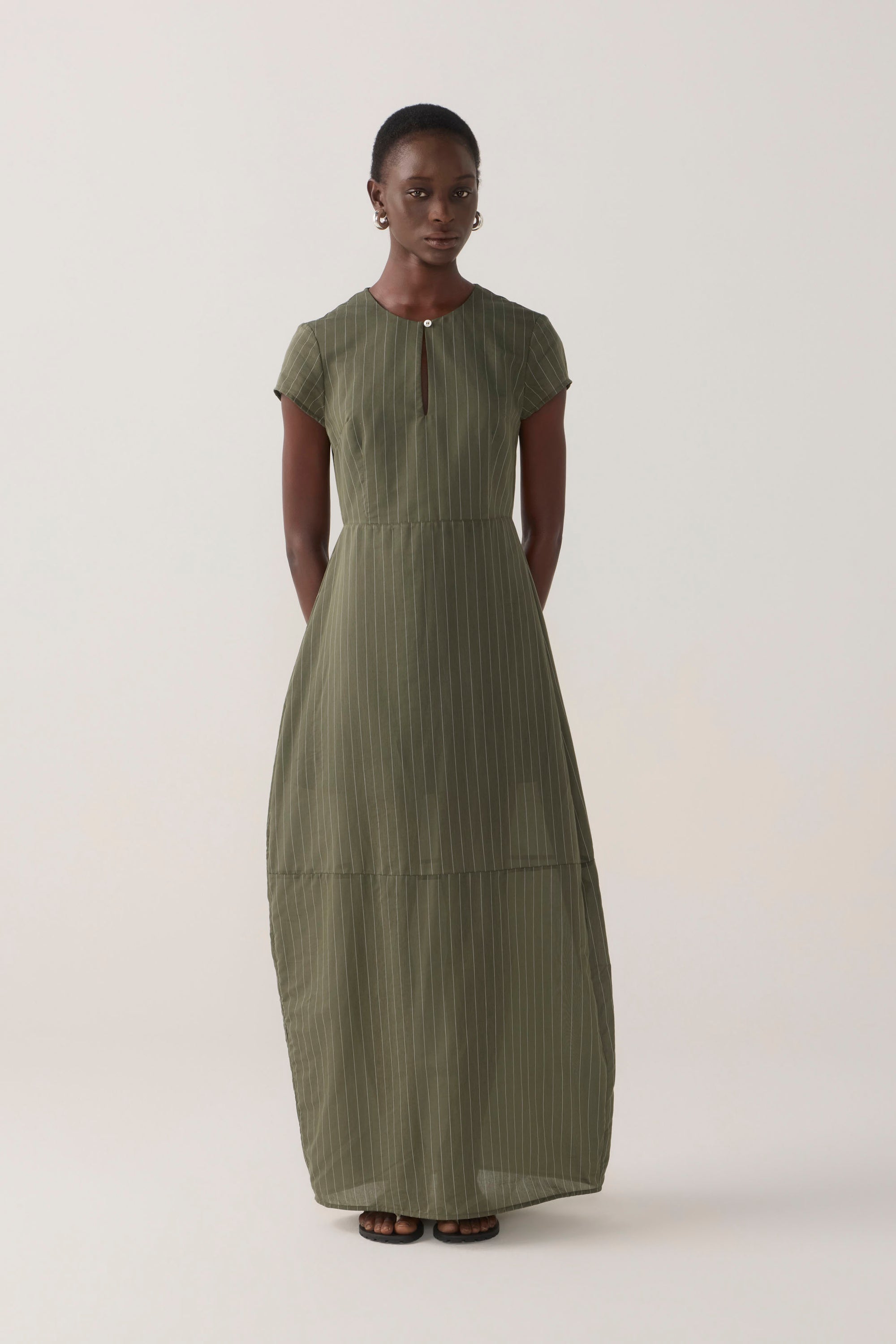 Sapphire Dress | Pine Pinstripe Cotton Silk