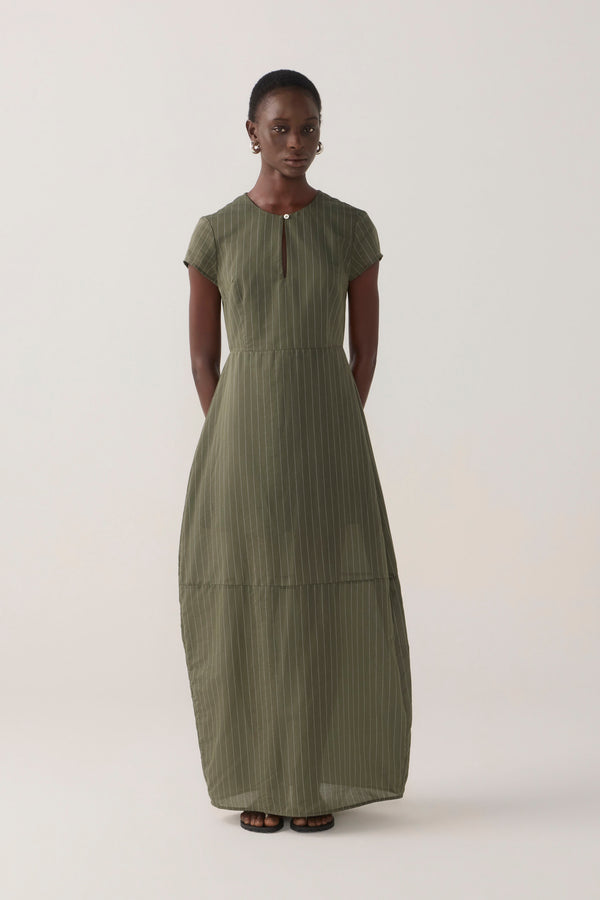 Sapphire Dress | Pine Pinstripe Cotton Silk
