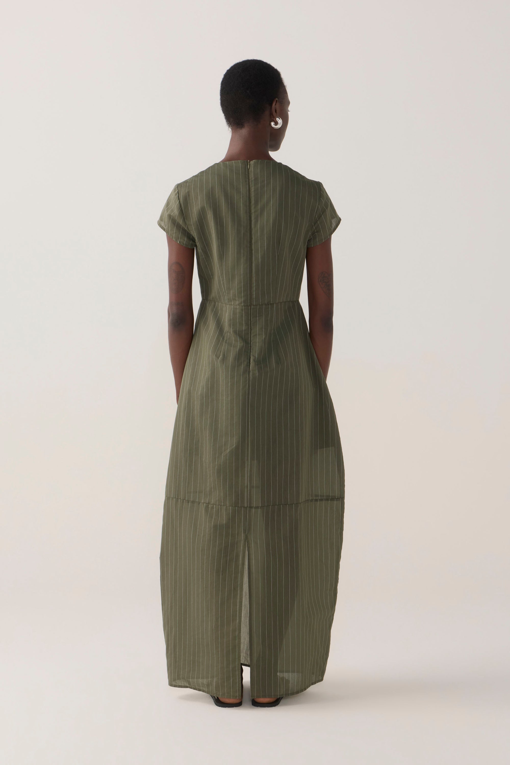 Sapphire Dress | Pine Pinstripe Cotton Silk