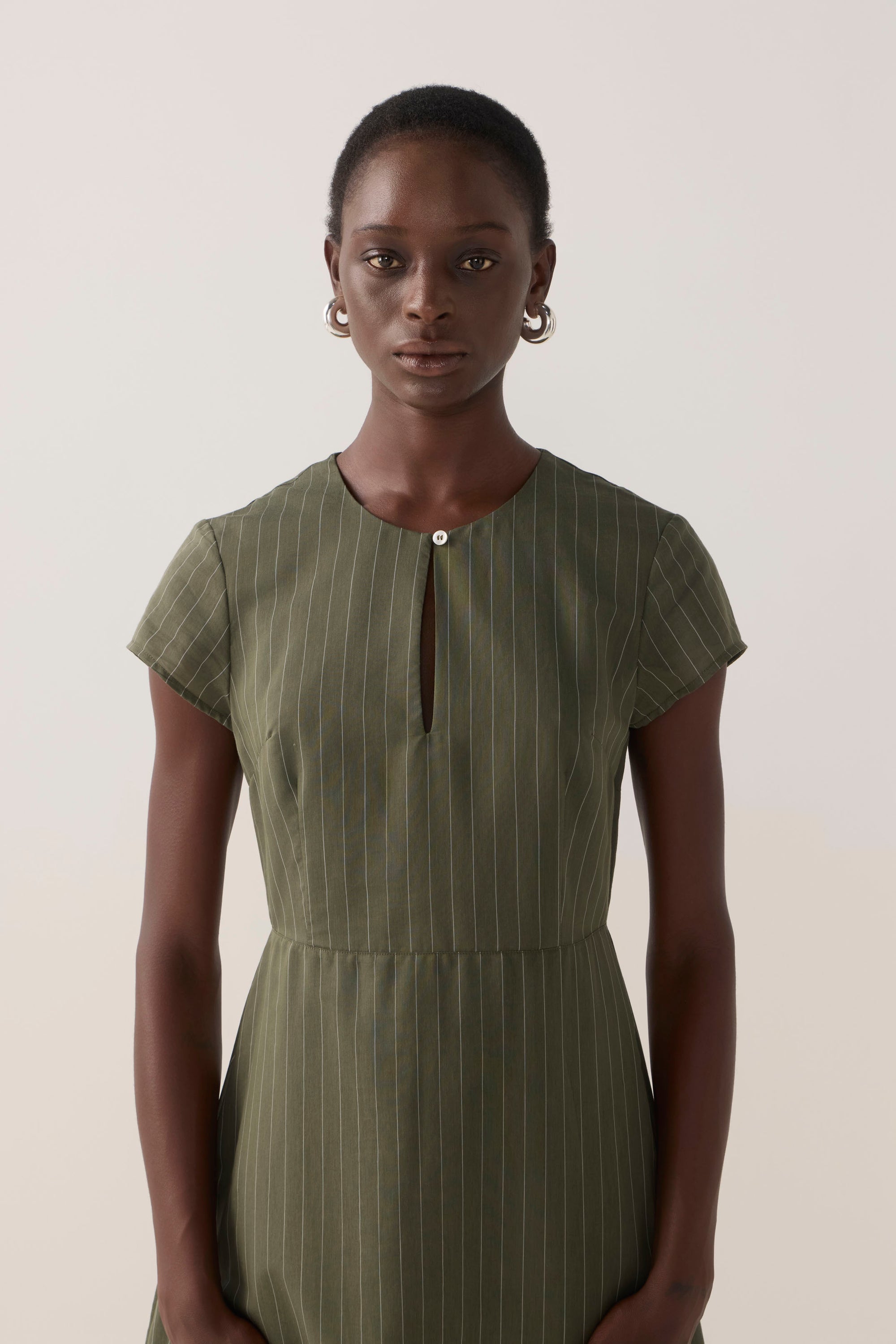 Sapphire Dress | Pine Pinstripe Cotton Silk