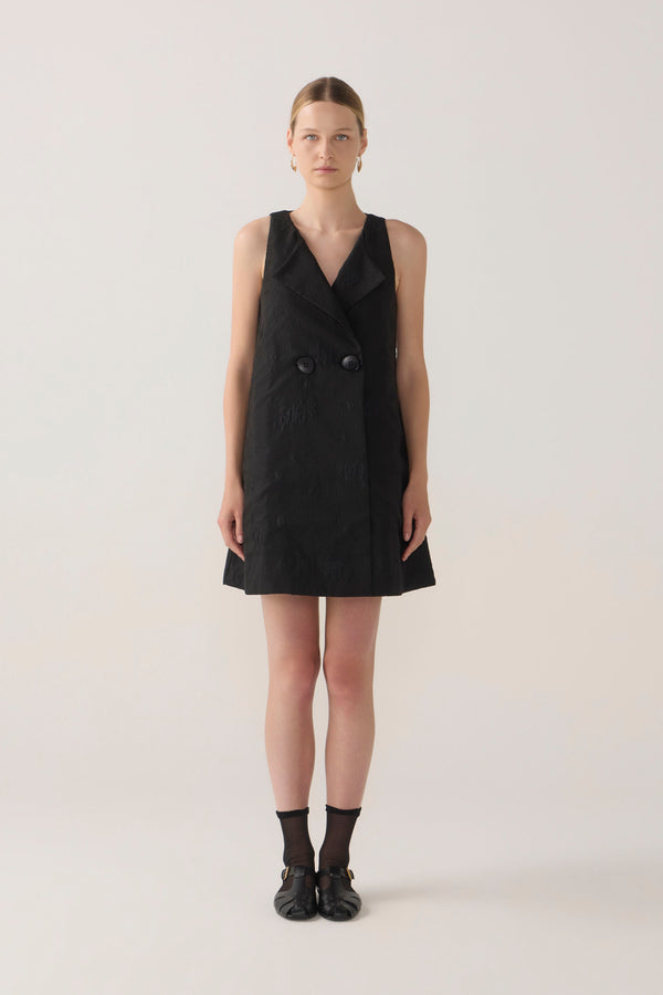 Suki Dress | Black Cotton Silk + Organza