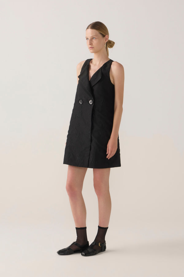 Suki Dress | Black Cotton Silk + Organza