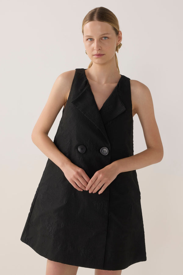 Suki Dress | Black Cotton Silk + Organza
