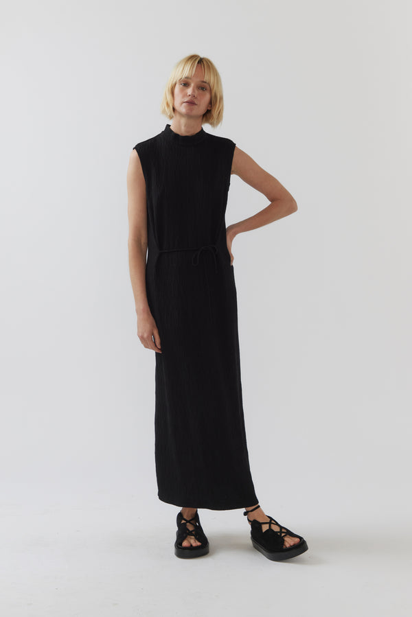 Tina Dress | Black Crinkle Rayon