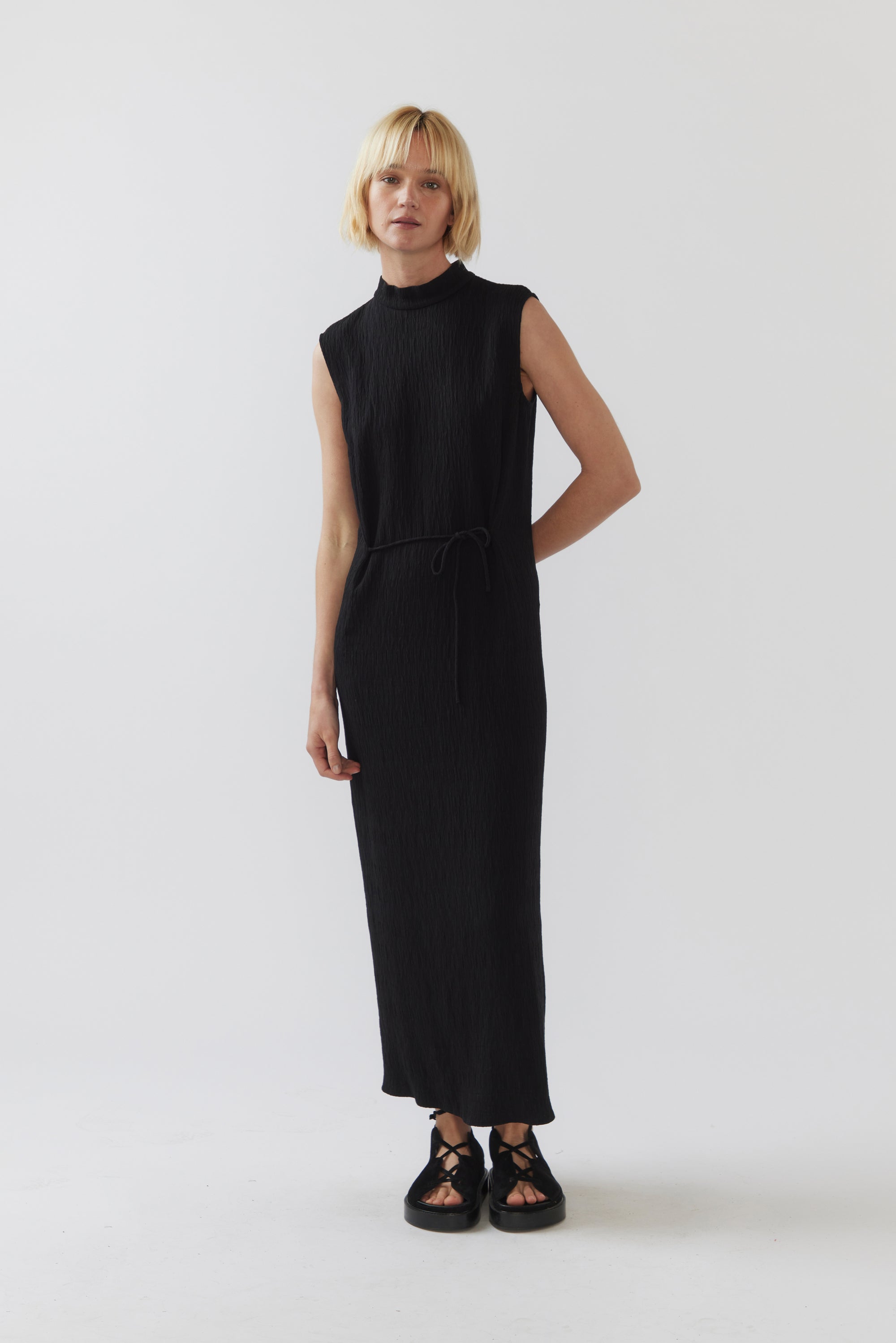 Tina Dress | Black Crinkle Rayon