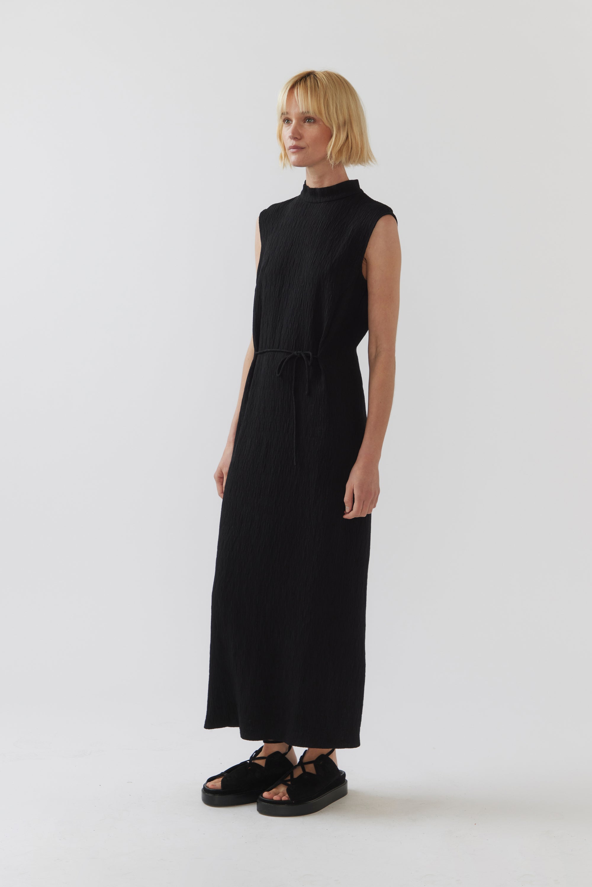 Tina Dress | Black Crinkle Rayon