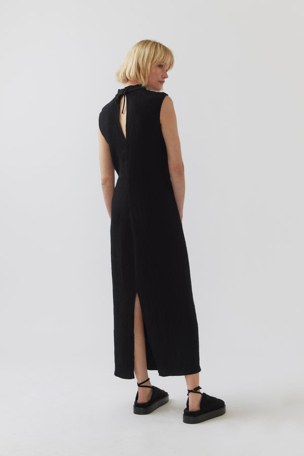 Tina Dress | Black Crinkle Rayon