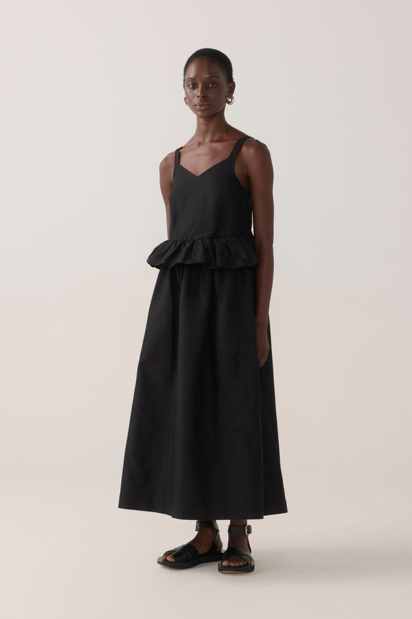 Valentina Dress | Black Cotton Silk