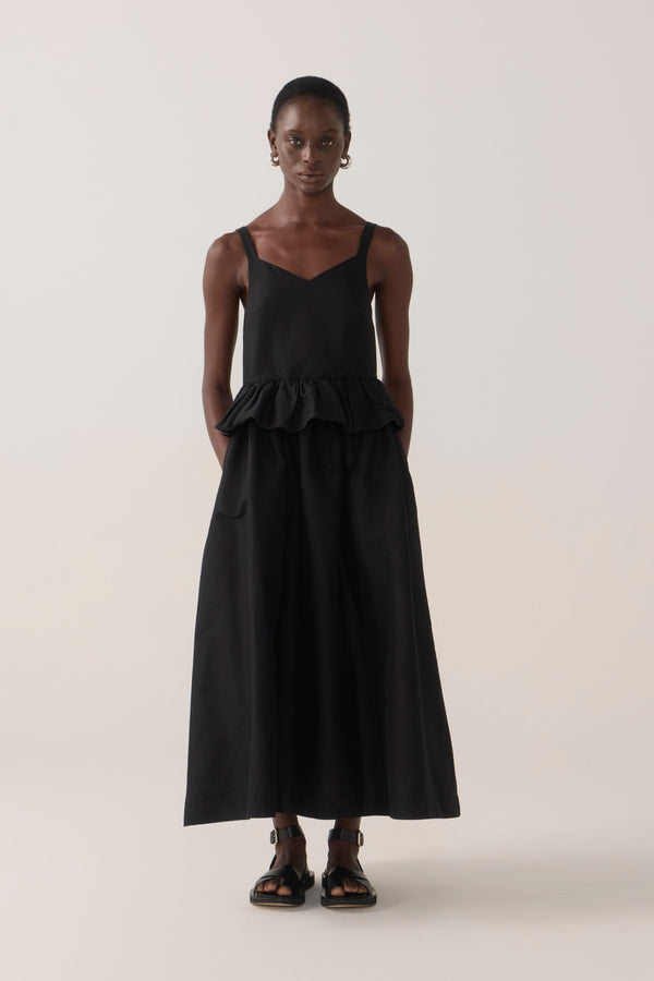 Valentina Dress | Black Cotton Silk