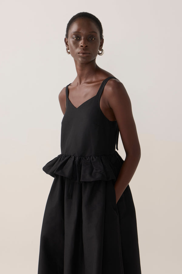 Valentina Dress | Black Cotton Silk