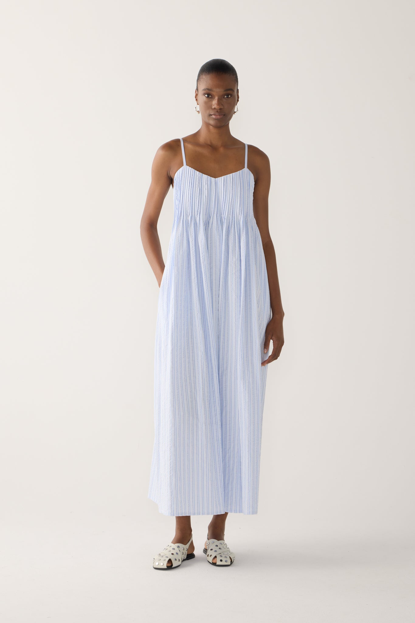 Viv Dress | Blue Stripe Seersucker