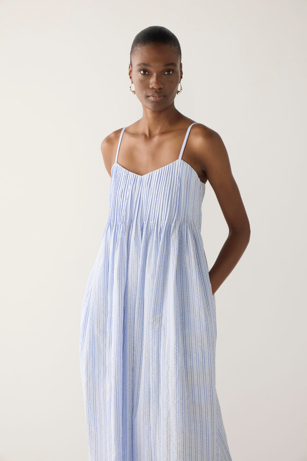 Viv Dress | Blue Stripe Seersucker