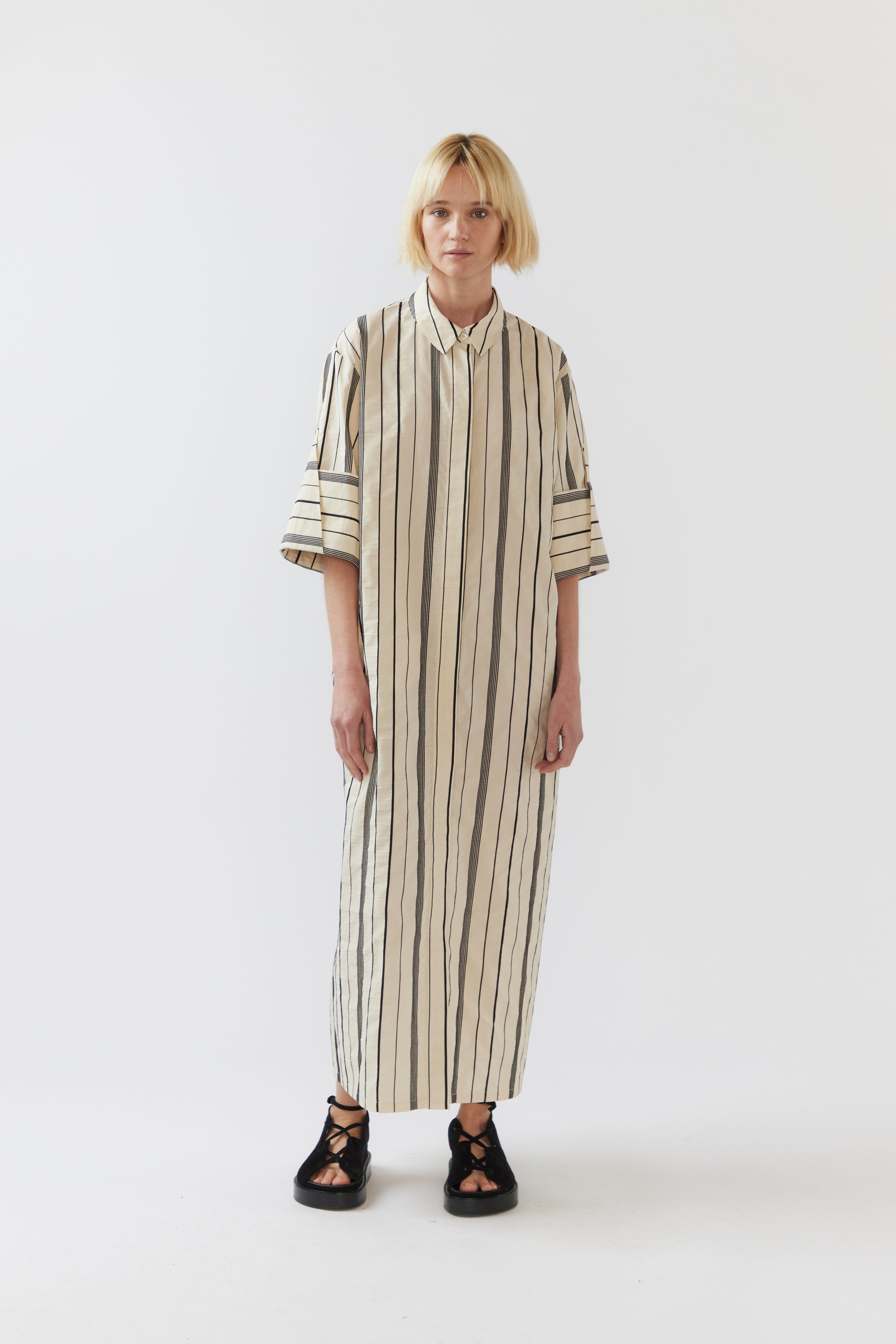 Yui Dress | Black Stripe Jacquard