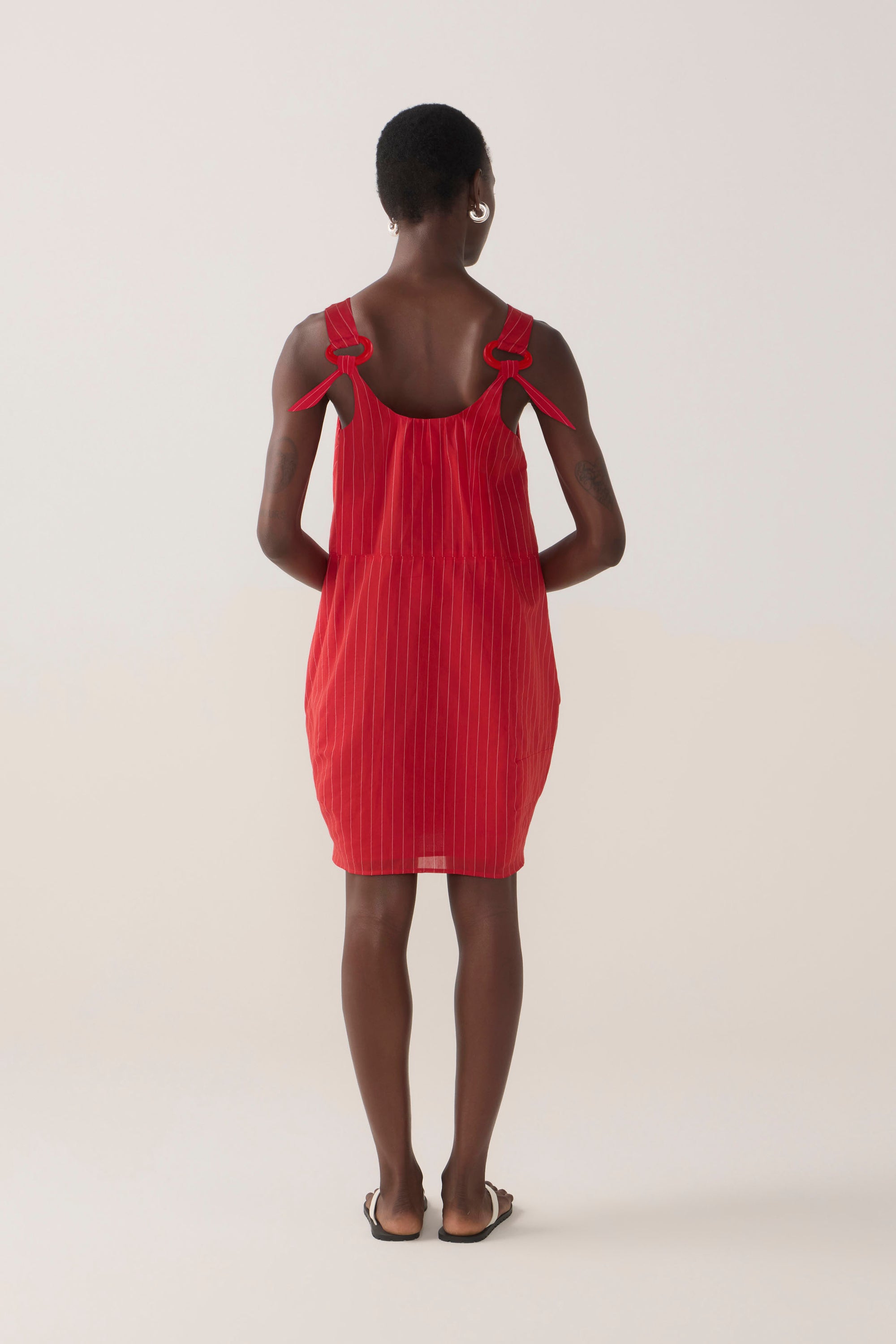 Zoey Dress | Crimson Pinstripe Cotton Silk
