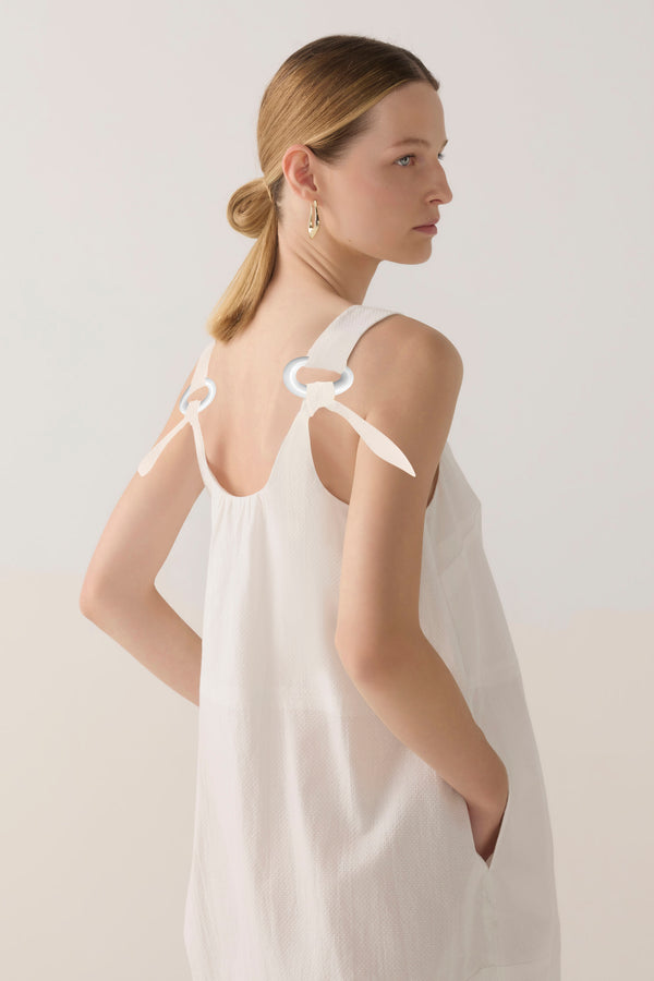 Zoey Dress | White Spotty Cotton