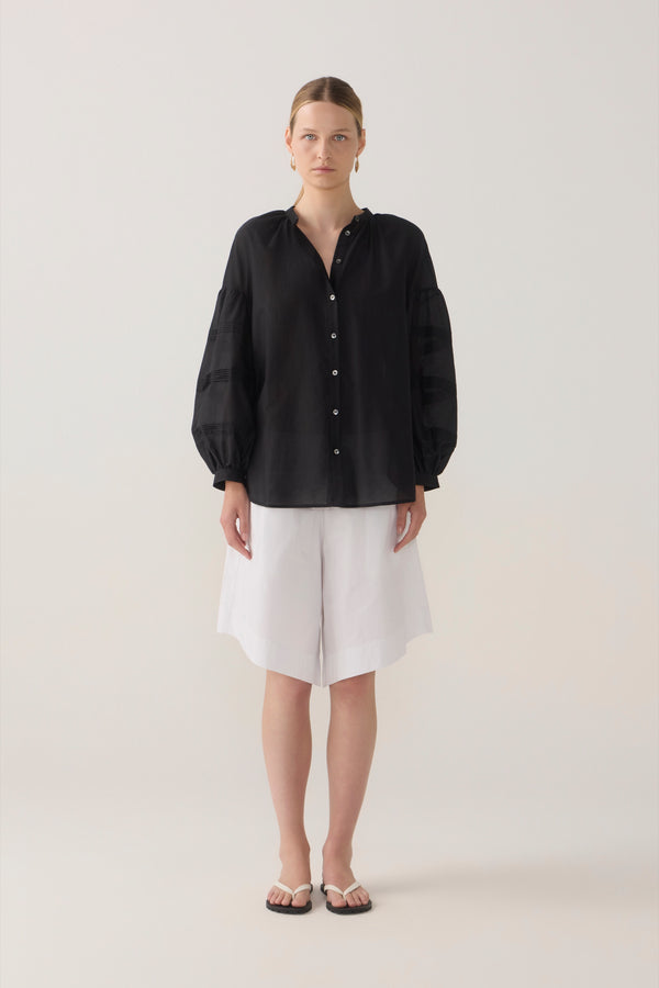 Zelda Shirt | Black Cotton Silk