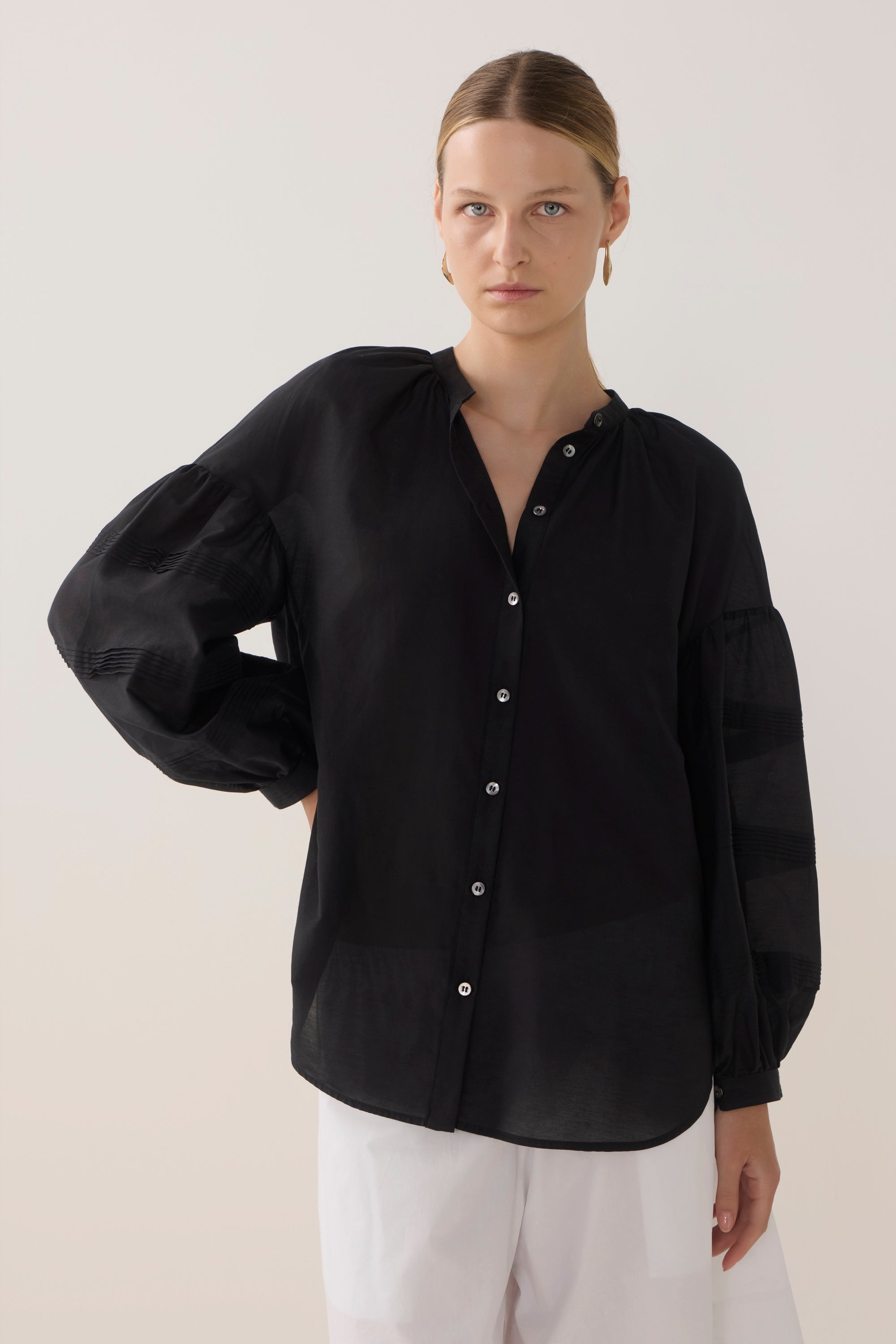 Zelda Shirt | Black Cotton Silk