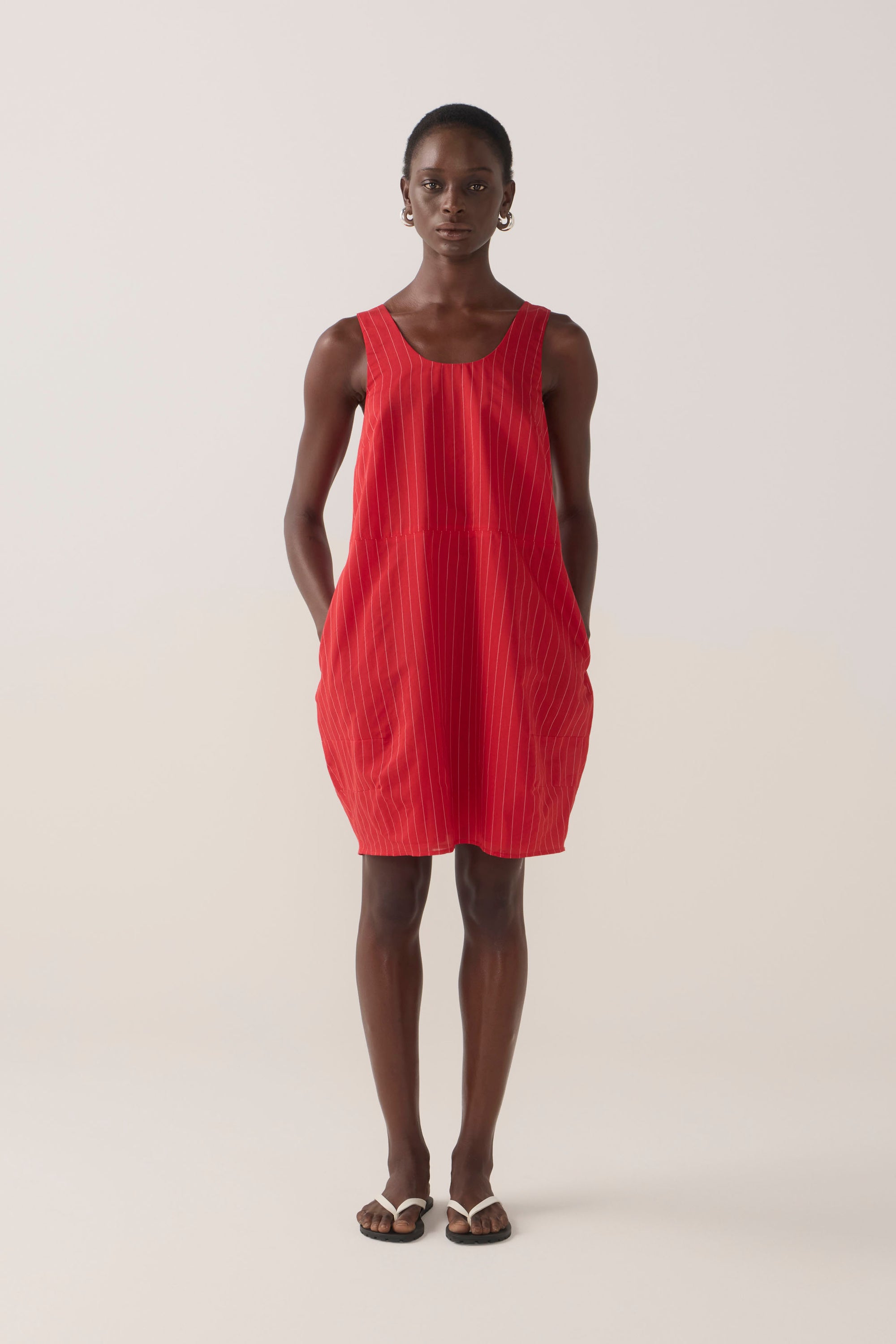 Zoey Dress | Crimson Pinstripe Cotton Silk