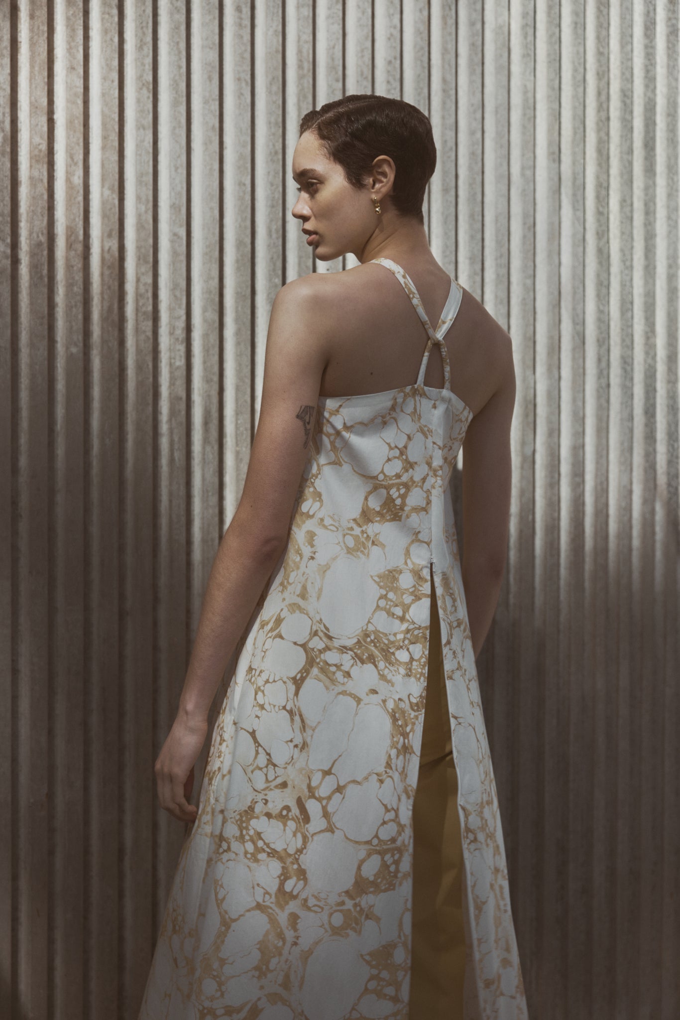 Isla Dress | Cellular Print Gold