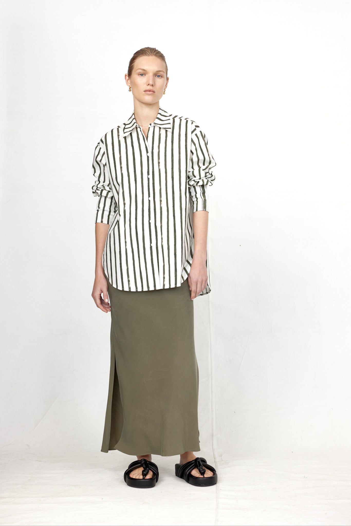 Daphne Shirt | Olive Painted Stripe