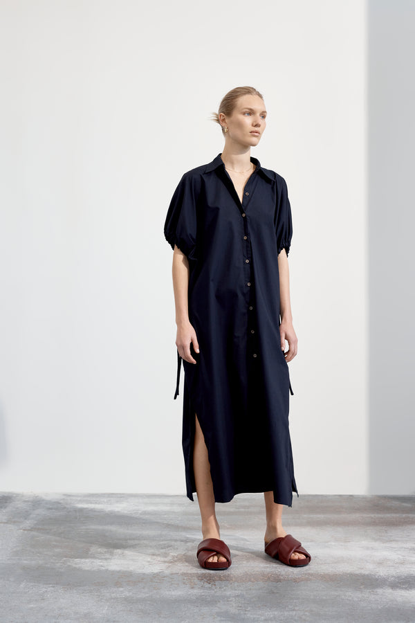 Sara Dress | Navy Poplin