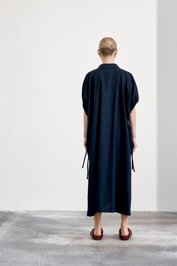 Sara Dress | Navy Poplin